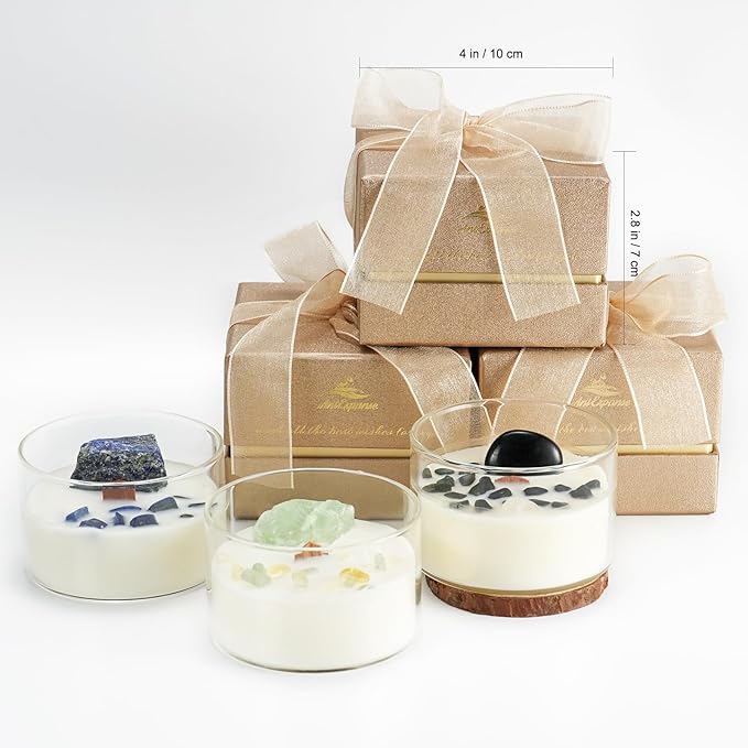 Premium Coconut Scented Soy Candles with Crackling Wood Wick & Real Crystals Inside, 55-Hour Burn Non-Toxic Aromatherapy Home Scented Candle Gifts for Women, Mom, Birthday (7oz)