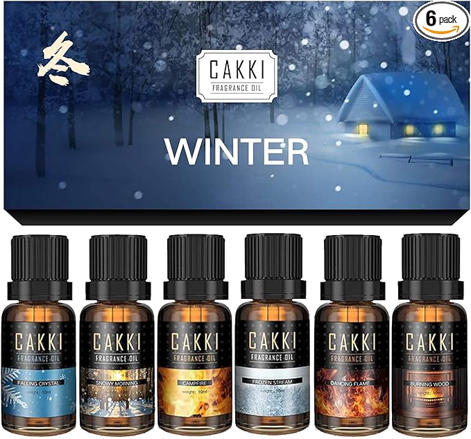 CAKKI Winter Essential Oils Set - 6 Scents for Diffusers, Candles, Soaps, Gifts