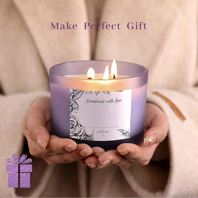 6 Pack Glass Candle Jars with Lids (16oz, Frosted Purple) - Large Candle Jars for 3 Wick Candles Making - Empty Candle Jars Containers - Candle Making Accessories include 16Pcs Candle Labels