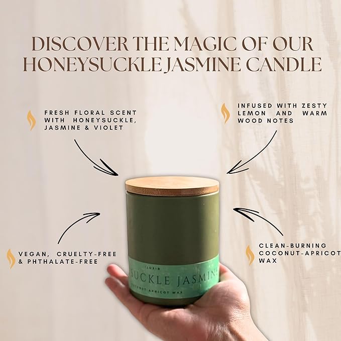Honeysuckle Jasmine Scented Candle – Long-Burning Floral Fragrance | Premium Soy Wax Candle for Home, Bedroom & Gift | Clean Burn | Aromatherapy Decor