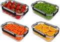 Glass Food Storage Containers Bowls with Airtight Snap Locking Lids for Meal Prep Leftovers Baking Lunch Boxes Dish (Black, 51oz Rectangle 4 Pack)