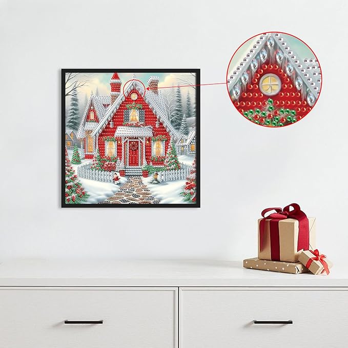 antor Diamond Art Painting Kits for Adults, Christmas House 5D Special Shape Diamond Art Kits for Beginners, Crystal Rhinestones Diamond Painting for Home Wall Christmas Decoration Gift 12×12inch