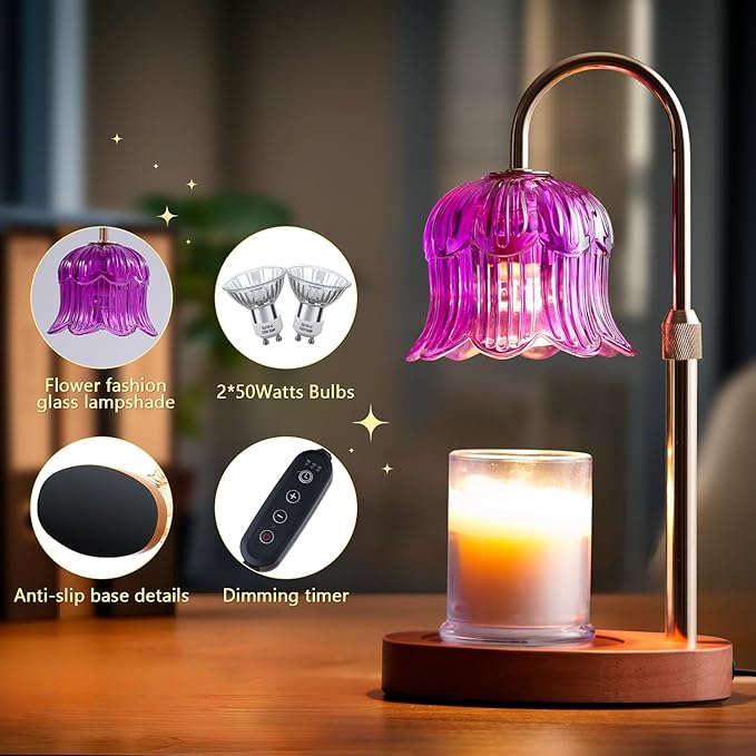 CRMILL Candle Warmer Lamp Electric Timer - Candle Lights Home Decor Candles Warming Height Adjustable Dimmable Warmers Purple