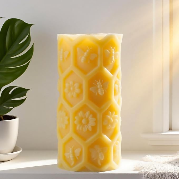 Honeycomb Cylinder Flower Succulent Peony Cylinder Candle & Resin Mold - Resin Casting Silicone Molds for Home Decor & Candle Making Wave Spiral Mold