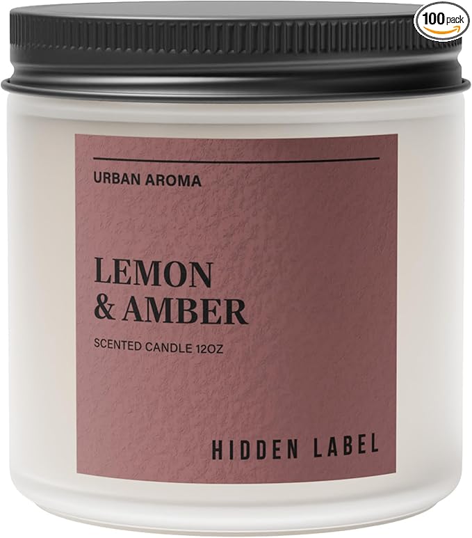 Hidden Label Lemon & Amber Scented Candle | 12oz Natural Soy Candle | Warm Citrus & Golden Amber | 70-Hour Clean Burn | Modern Boho Home Décor | Cozy Hygge Gift for Women, Housewarming