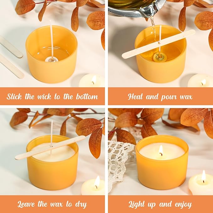 SUPMIND 4oz Fall Candle Jars 15 Pack, Small Wide Mouth Glass Empty Candle Jars with Bamboo Lids for Making Candles, Bulk Candle Container with Wick Kit, Ideal for Candle Business Owners
