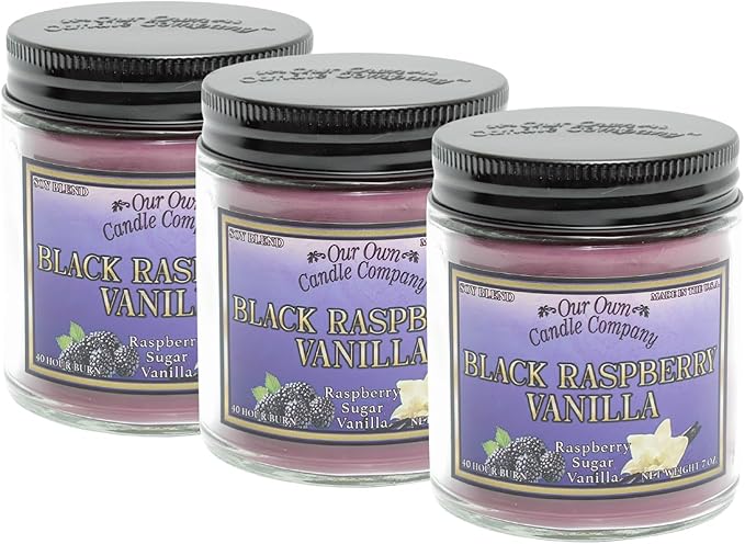 Our Own Candle Company, Black Raspberry Vanilla Scented Mason Jar Candles, 40 Hour Burn Time, 7 Ounces (3 Pack)