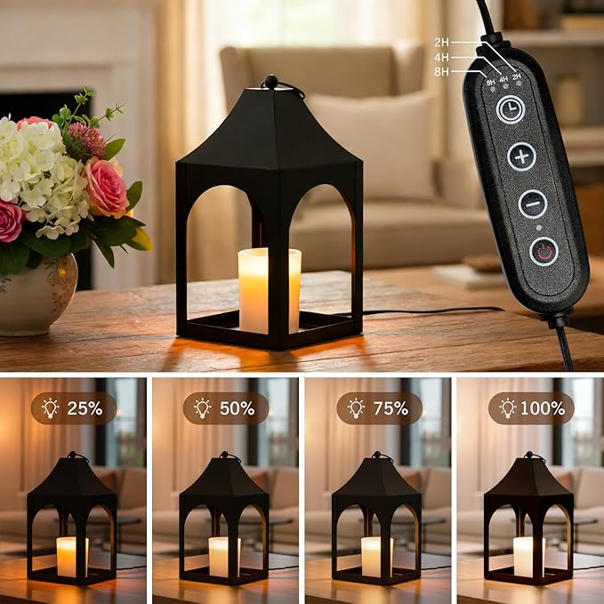 Candle Warmer Lamp with Timer, Dimmable Vintage Lantern for Large Jar Candles, Top-Down Electric Candle Lamp Warmer with 2 Bulbs, Safe for Children & Pets, Hanging Black Home Decor Gift