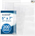 Spartan Industrial - 5” X 7” (200 Count) 2 Mil Clear Reclosable Zip Plastic Poly Bags with Resealable Lock Seal Zipper