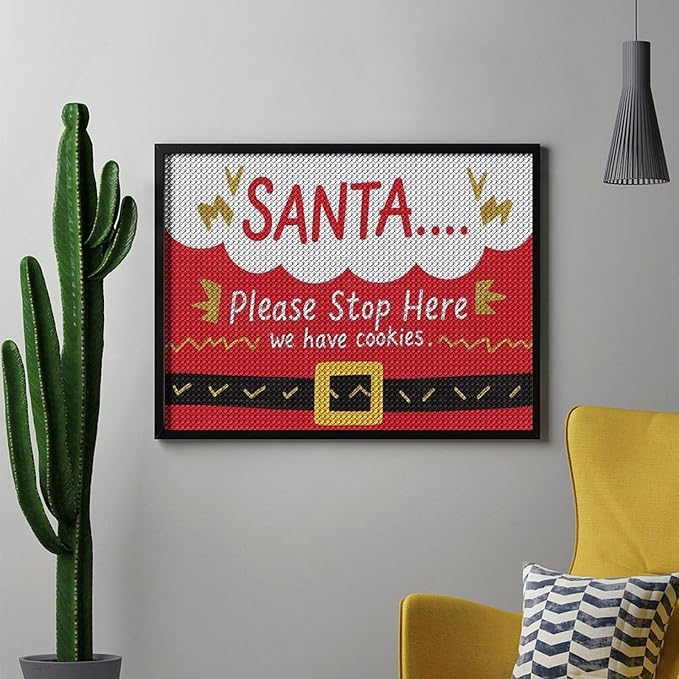 AIVKIEJK Diamond Painting Kits for Adults - Christmas Santa 'Please Stop Here' Painting DIY 5D Full Drill Diamond Dots Paintings with Diamonds Gem Art and Crafts Home Decor 12"x16"