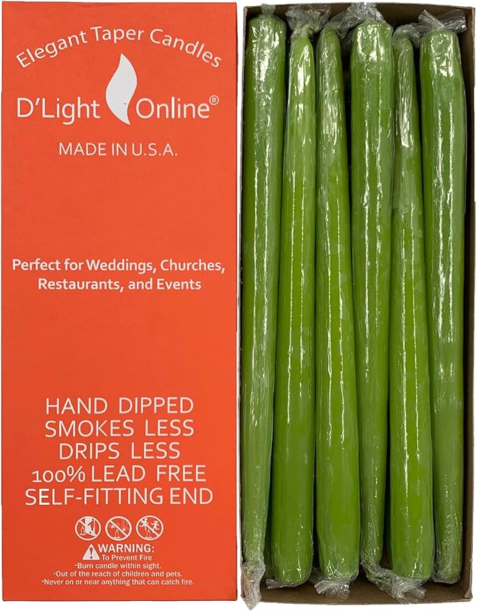 D'light Online Elegant Unscented Fresh Lime Green Taper Candles Premium Quality Candles Hand-Dipped, Dripless Taper Candles and Smokeless - Set of 12 Individually Wrapped (12 Inch, Fresh Green)