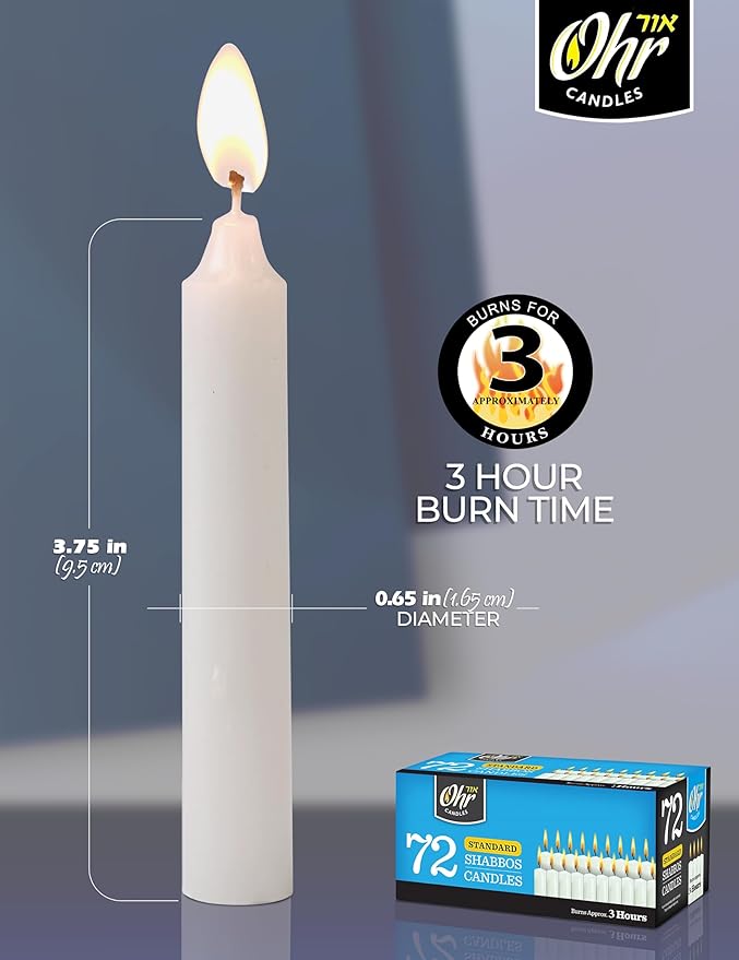 Ner Mitzvah Shabbat Candles - Traditional Shabbos Candles - 3 Hr. - 72 Ct.