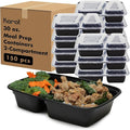 Karat Meal Prep Containers [30 oz - 150 ct] 2-Compartment, Reusable & Disposable Take Out Containers with Lids - Microwave & Dishwasher Safe Bento Boxes