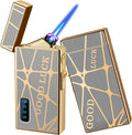 Torch Lighter, Dual Arc Lighter and Jet Flame Torch Lighter 2 in 1，USB Rechargeable Electric Lighter with Battery Indicator, Refillable Butane Windproof Infinity Lighter (Without Butane)-Good Luck
