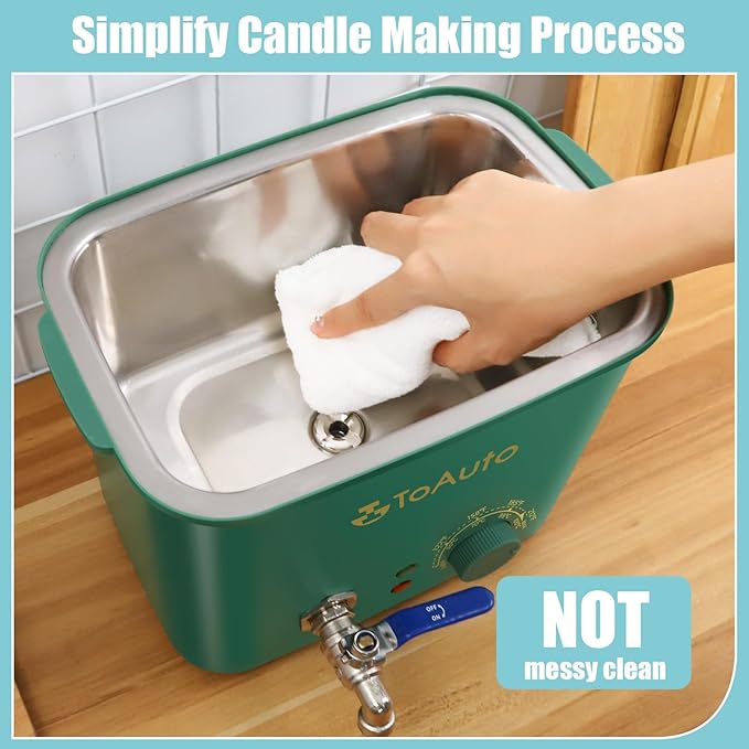 TOAUTO 8Lbs Green Wax Melter for Candle Making - DIY Electric Candle Wax Melting Pot with Quick Pour Valve & Temperature Controller for Candle Craft Maker Beginner AC 120V