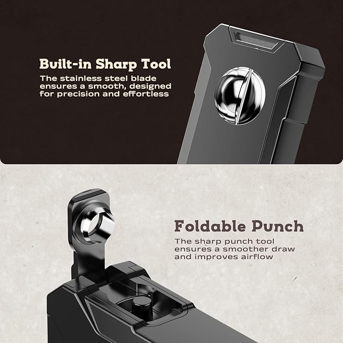 5-in-1 Torch Lighter with Tool, Holder, Punch, Draw Enhancer Tool, Double Jet Flame, Windproof Lighters, Gifts for Men, Rechargeable Refillable Butane Lighter, Cool Lighters for Men Candles (Gray)