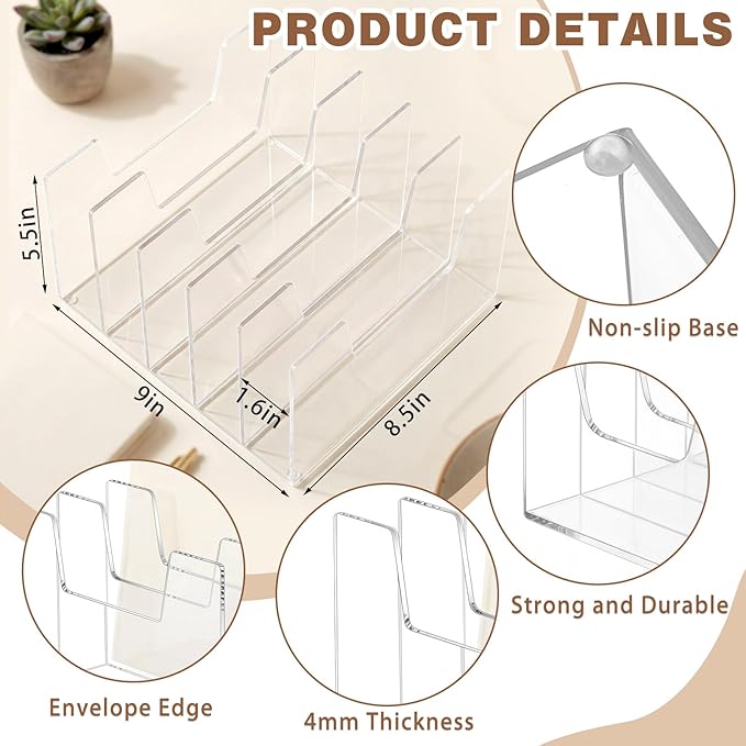 Wenqik Clear Acrylic Desktop File Organizer Vertical File Sorter 4mm Thick, Large Capacity Upright Magazine Organizer, Book Paper, Notebooks, Envelopes, Mail Holder(5 Section)