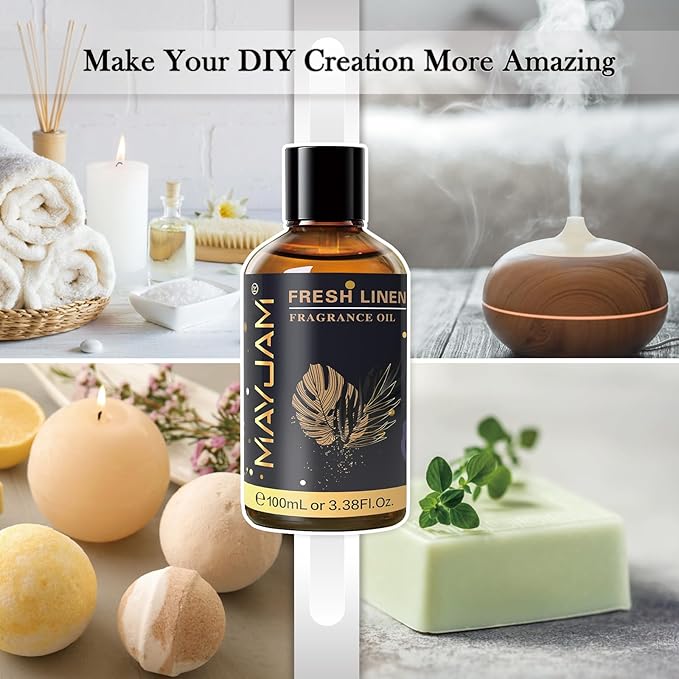 MAYJAM Fresh Linen Fragrance Oils Essential Oil - Fresh Linen Oil for Diffusers, 3.38FL.OZ/100ML Large Volume Fragrance Oil with Premium Glass Dropper