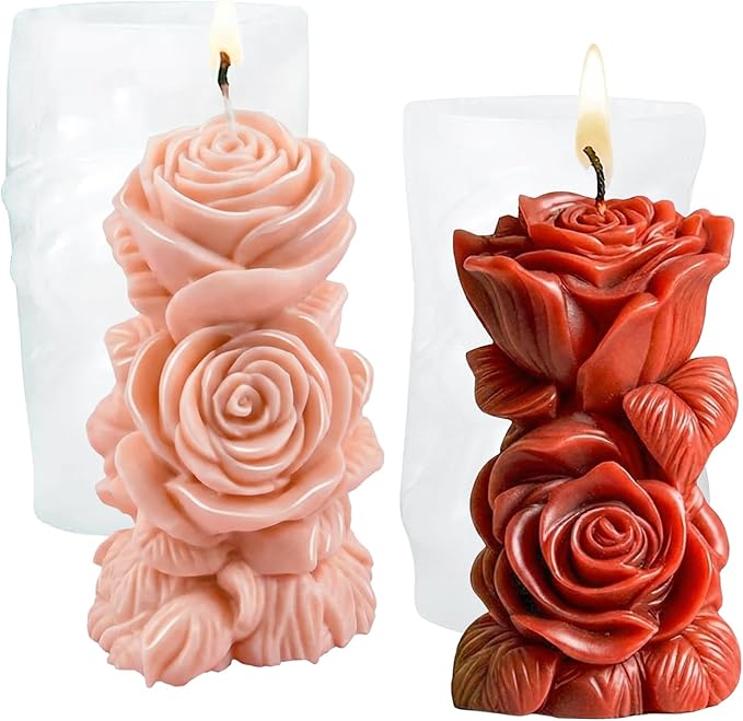2Pcs Big Size Candle Molds Flower Candle Mold Wave Spiral Rose Silicone Mold Pillar Moldes para Velas Soy Wax, Beeswax, Candle Making, Resin Craft for Anniversary Wedding