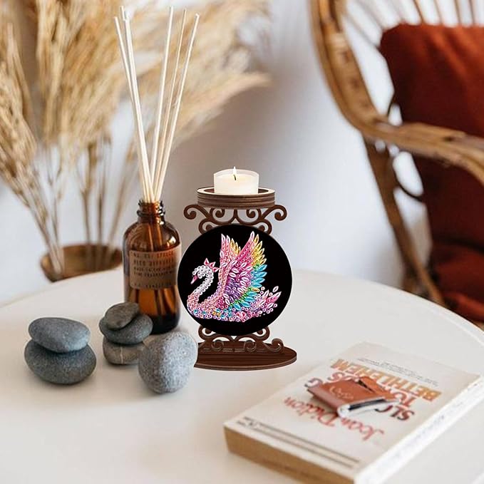 Diamond Art Kits for Adults Candlestick Holders Diameter 5cm Diamond Painting Candle Holder Candle Sticks Holder Decor for Pillar Candles for Halloween Decorations Swan