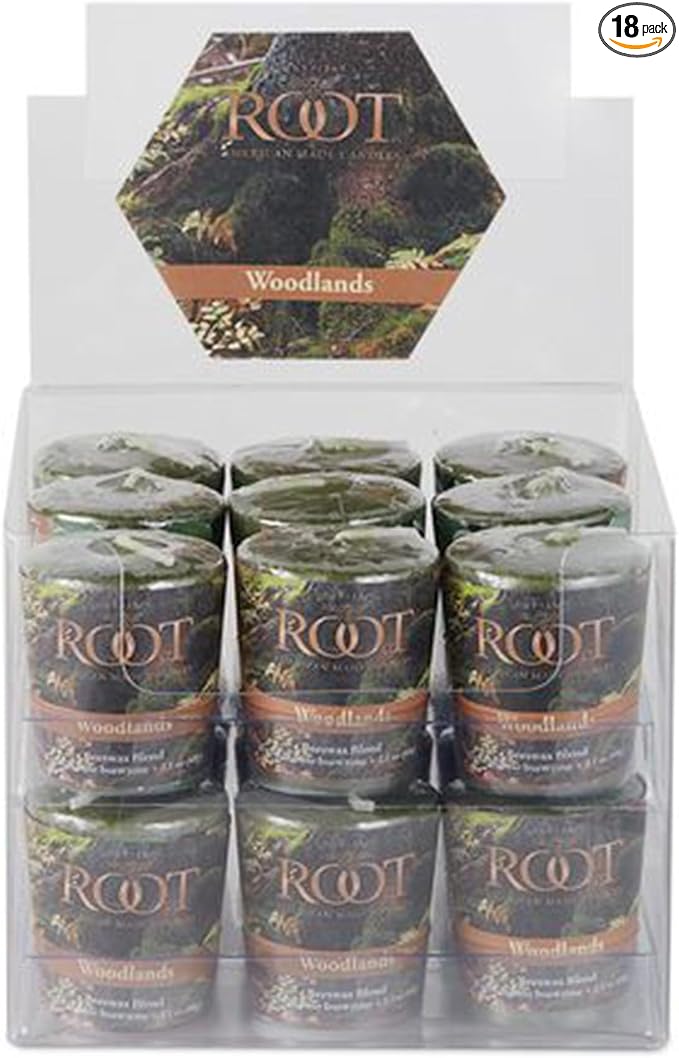 Root Candles Fall Scented Votive Candles Beeswax Blend Premium Handcrafted 20-Hour Votives, 18-Pack, Woodlands