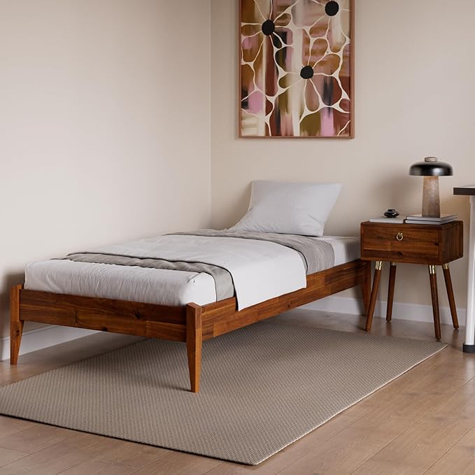 Bme Dinkee 15" Solid Wood Platform Bed Frame Without Headboard - Japanese Joinery Bed Frame - Modern & Minimalist Style - Wood Slat Support - Easy Assembly - No Box Spring Needed - Chocolate, Twin