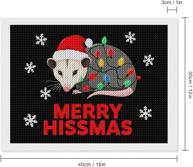 AIVKIEJK Diamond Painting Kits for Adults - Christmas Possum Merry Hissmas Painting DIY 5D Full Drill Diamond Dots Paintings with Diamonds Gem Art and Crafts Home Decor 12"x16"