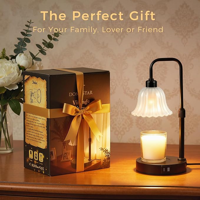 DomeStar Flower Candle Warmer Lamp, Adjustable Height Wax Melting Unique Lamp with Timer & Dimmer, Vintage Bedroom Decor for Scented Jar Candles - Ideal for Housewarming Birthday Valentine's Day Gifts