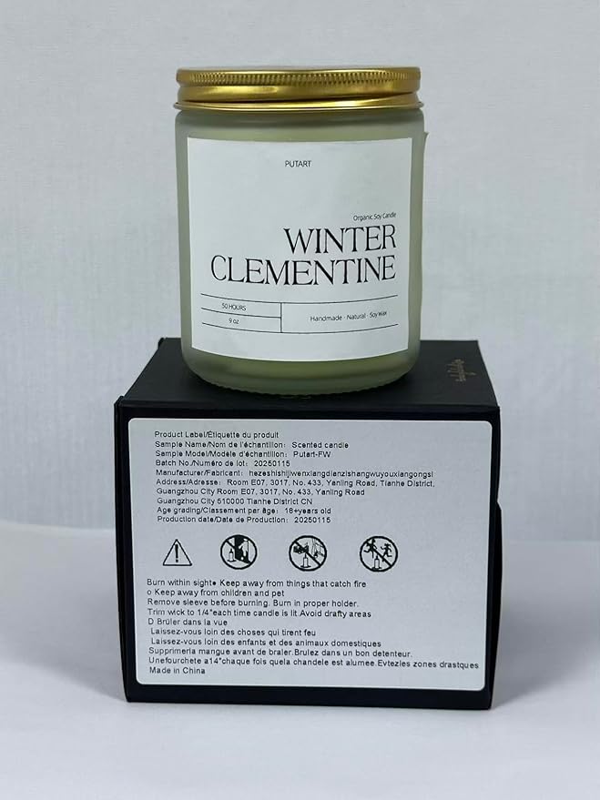 Winter Clementine Scented Candles for Home, 9oz Natural Soy Wax Aromatherapy Organic Citrus Candle for Stress Relief, Long Burning & Lasting Jar Candle Gifts for Christmas, Winter, Holiday