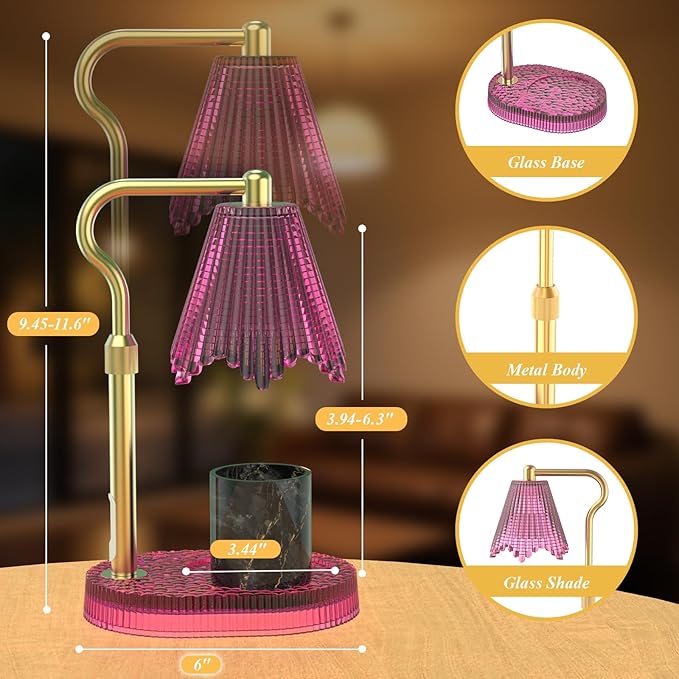 Candle Warmer Lamp with Timer & Dimmable 4-Level Brightness - Adjustable Height,for New Home Bedroom, Gifts for Women (Pink)