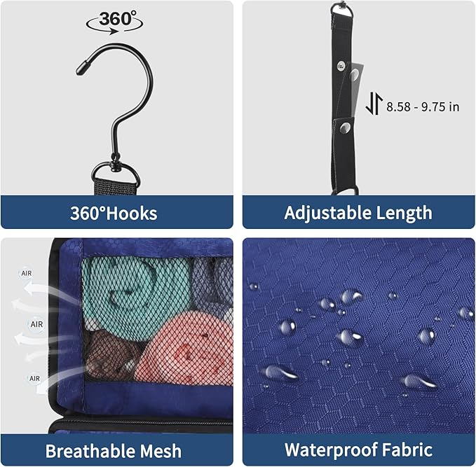 Suitcase Organizer, Hanging Packing Cubes & Portable Hanging Shelves - Collapsible Travel Organizer for Carry-on (Navy Blue, Small)