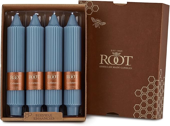 Root Candles Unscented Dinner Candles Premium Beeswax Blend Boxed Candle Set, 7-Inch, Williamsburg Blue, 4-Count