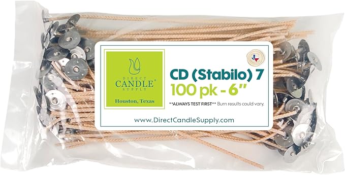 Direct Candle Supply Candle Wicks for Candle Making | 6 inch Stabilo CD 7 Wicks | 100pcs of Cotton Wicks for Candles and Candle Making Supplies, White