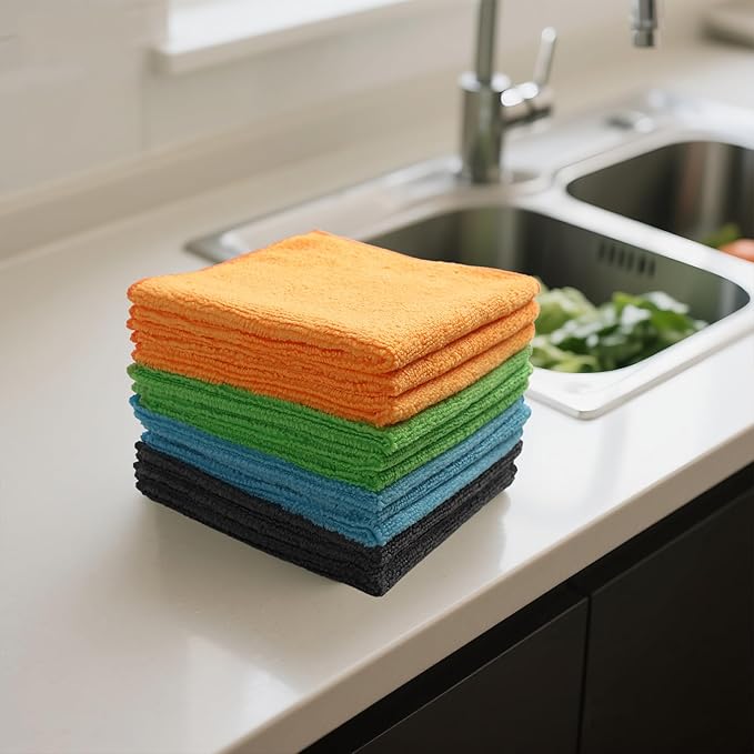 12 Pack Microfiber Cleaning Cloth 11.8x11.8inch - Streak-Free, Reusable Wipes for Glass, Kitchen, Car, Dusting - Absorbent & Lint-Free (Mixed Color 04, 11.8 x 11.8 inch)