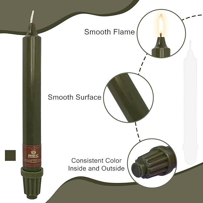 Olive Candles 4 PCS Taper Candle Unscented Tapered 8 inch Smokeless Candlesticks Candles Sticks Gift Idea Table Decor Candle Housewarming Dinner