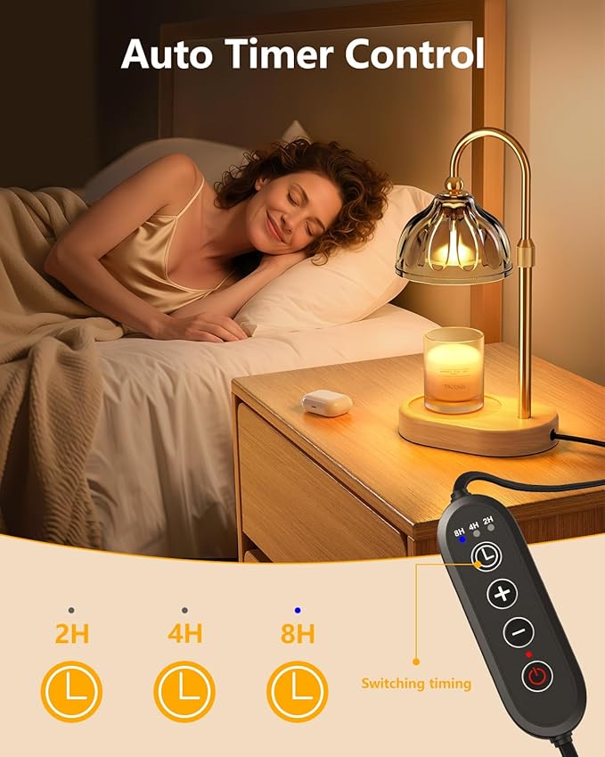 HouseSapp Candle Warmer Lamp, Wax Melt Warmer with Timer Dimmer, Height Adjustable, Black Lampshade, Includes 2 Bulbs, Birthday Gifts for Women, Mom, Christmas, Housewarming