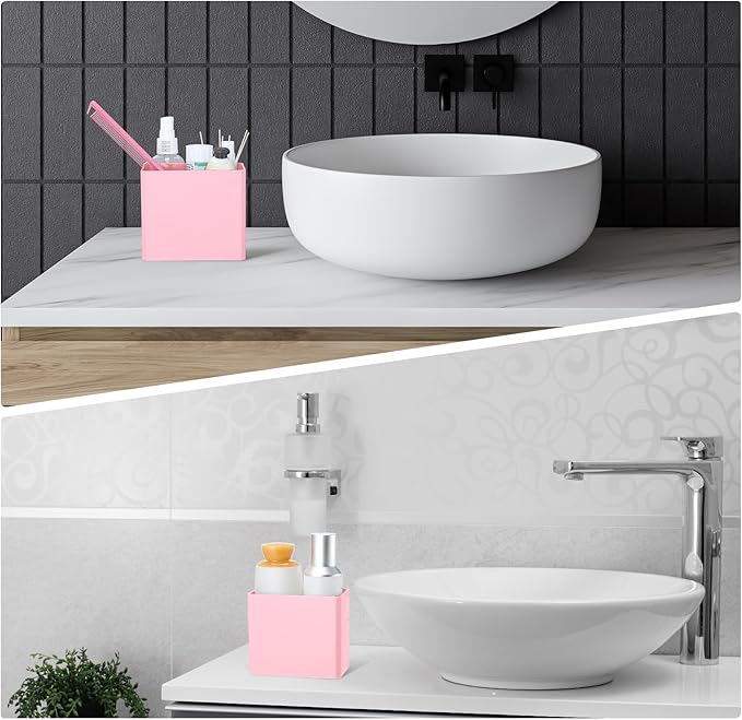 Suclain 2 Pcs Wall Mounted Organizer Non-drilling Adhesive Floating Shelf Wall Bin Organizer Hanging Storage Containers for Bedroom Bathroom Kitchen Office (Pink)