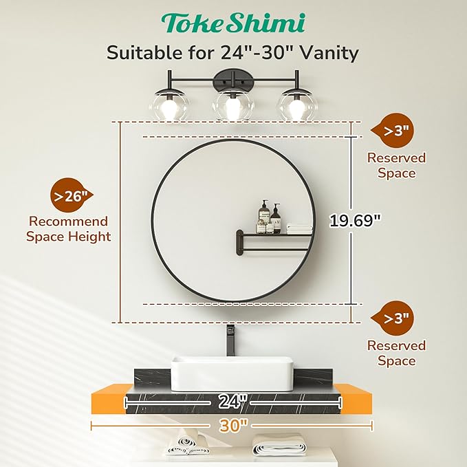 TokeShimi 20 x 20 Round Medicine Cabinet with Mirror, Black Circle Medicine Cabinet for Bathroom with Metal Frame, Detachable Shelves, Shatterproof, Surface Mount Only