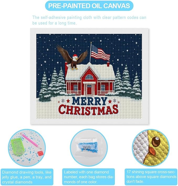 AIVKIEJK Diamond Painting Kits for Adults - American Red House, Snowflakes, Merry Christmas Painting DIY 5D Full Drill Diamond Dots Paintings with Diamonds Gem Art and Crafts Home Decor 16"x20"
