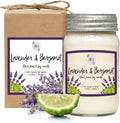 Aira Soy Candles - Organic, Kosher, Vegan, in Mason Jar w/Therapeutic Grade Essential Oil Blends - Hand-Poured 100% Soy Candle Wax - Paraffin Free, Burns 110+ Hours - Lavender & Bergamot -16 Ounces