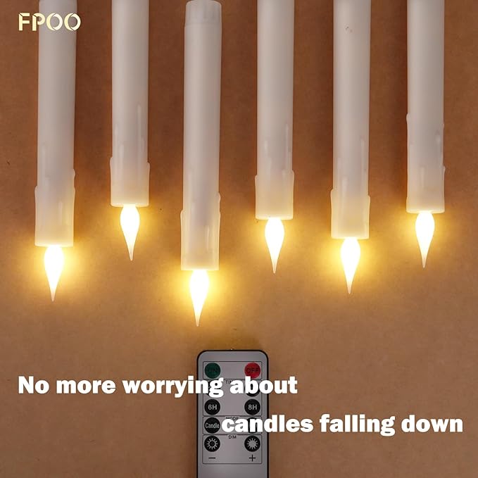 FPOO Flameless Window Candles Battery Operated with Timer, 7'' Ivory Taper Candles with Remote, Long-Lasting LED Candlestick Fake Candle for Halloween Wedding Christmas Window deocr (Pack of 6)