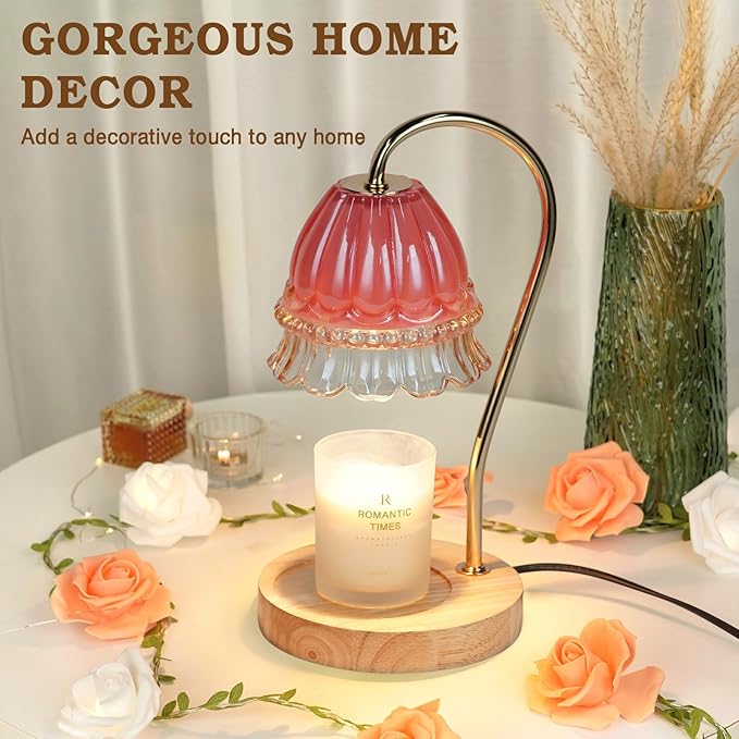 Flower Candle Warmer Lamp with Timer, Wax Warmer, Height Adjustable, Birthday Gifts for Women, Mom, Sister, Candle Lamp Warmer, Electric Dimmable Candle Warmer, Vintage Home Decor