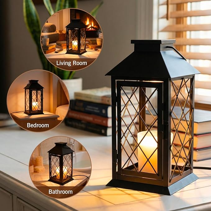 Candle Warmer Lamp Morden Farmhouse Lantern, House Warming Gifts New Home Décor Vintage Black Large Lantern Candle Lamp Warmer for Jar Candles