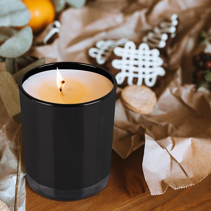 Thick Candle Jars for Making Candles 16 Pcs, 7 OZ Empty Jars with Wood Lids for Candle Making, Sample Container, Inner Black
