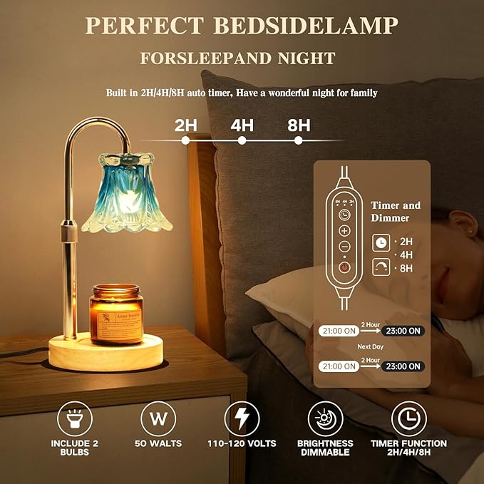 GEEZO Fragrance Candle Warmer Lamp，Electric Candle Warmer with Timer & Dimmer，Mom Christmas Birthday Gifts for Women, House Warming Gifts New Home Bedroom Decor