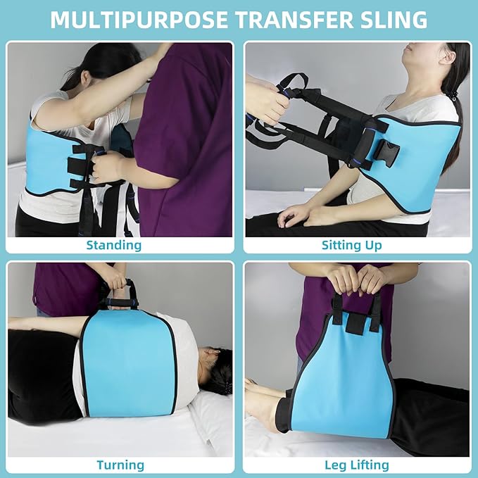 Transfer Sling, Gait Belt Transfer Belt with Padded Handles for Patient Lift Assist & Mobility Standing - Safely Move Elderly and Disabled from Bed and Wheelchair