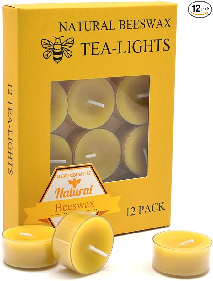 12pcs Natural Beeswax Tealight Candles - Organic Candle Honey Scent Smokeless Clean Burning