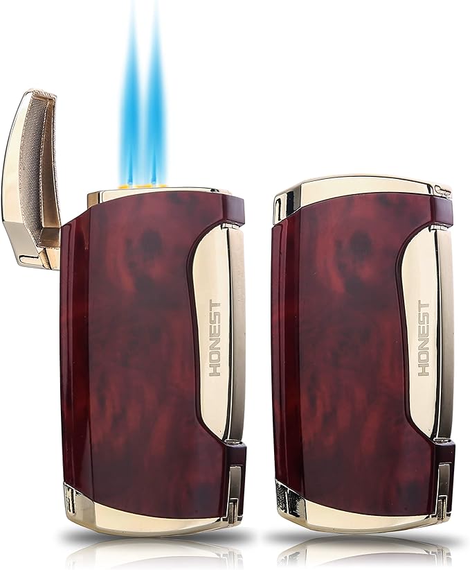 Metal Lighter Double Jet Flame Butane refillable Lighter Shipped Without Gas (2PCS Brown)