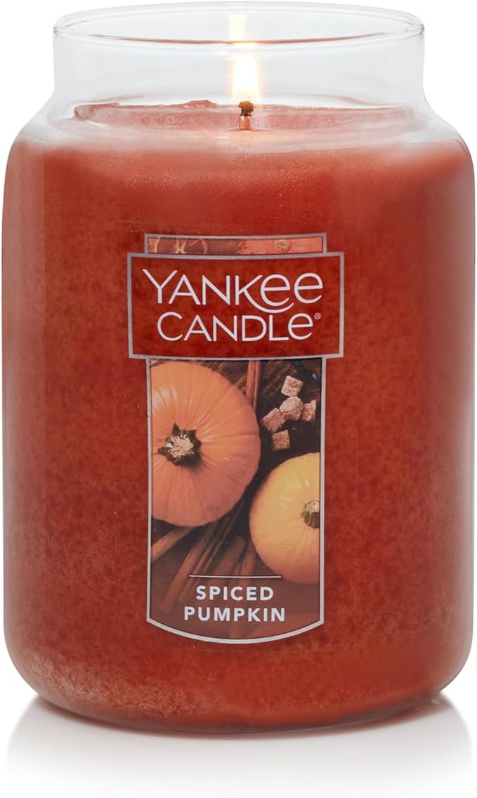 Yankee Candle Spiced Pumpkin Scented Classic 22oz Large Jar Single Wick Over 110 Hours of Burn Time Perfect Accent for Fall Decor & Gifting