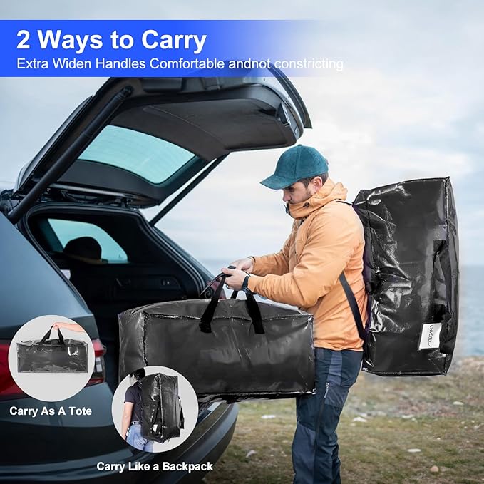 CHVEGLUZ 2 Packs Moving Bags Heavy Duty Extra Large,Storage Bags with Zipper&Handles, Sturdy&Durable Clothes Storage Bags Totes for College Dorm Essentials, Moving Boxes for College Supplies, Black